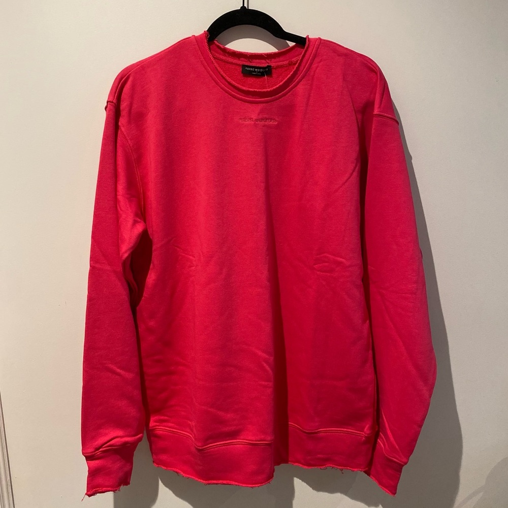 NWT Pink Embossed Crewneck Sweatshirt with Raw Hem